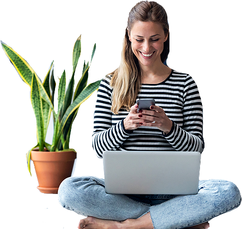 Woman looking at her banking mobile app